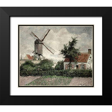 Moulin a Knocke, Belgique Black Modern Wood Framed Art Print with Double Matting by Pissarro, Camille