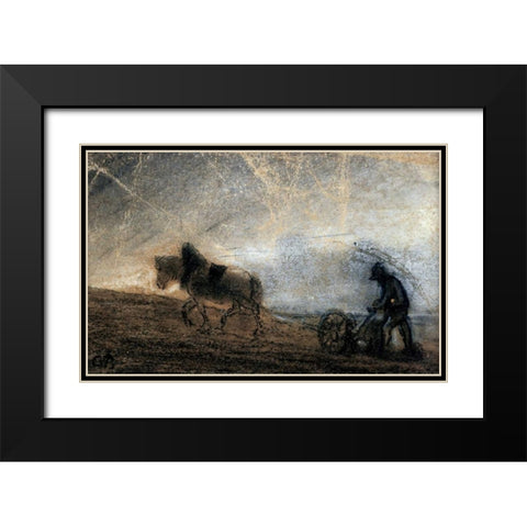 Plowman Black Modern Wood Framed Art Print with Double Matting by Pissarro, Camille