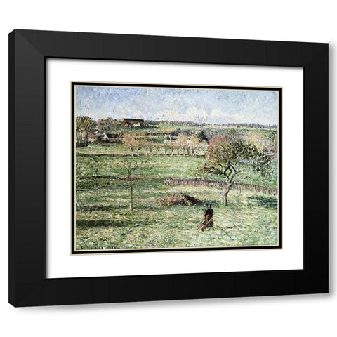 Prairies De Bazincourt, Automne Black Modern Wood Framed Art Print with Double Matting by Pissarro, Camille