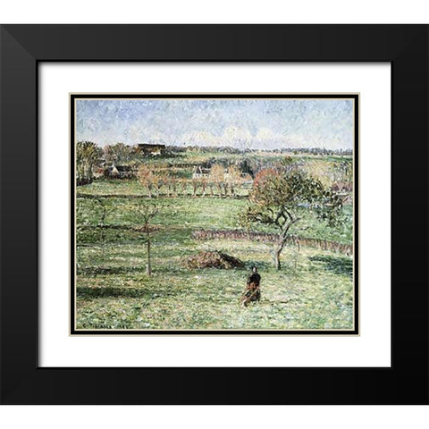 Prairies De Bazincourt, Automne Black Modern Wood Framed Art Print with Double Matting by Pissarro, Camille