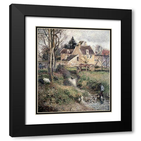 Stream at Osny Black Modern Wood Framed Art Print with Double Matting by Pissarro, Camille