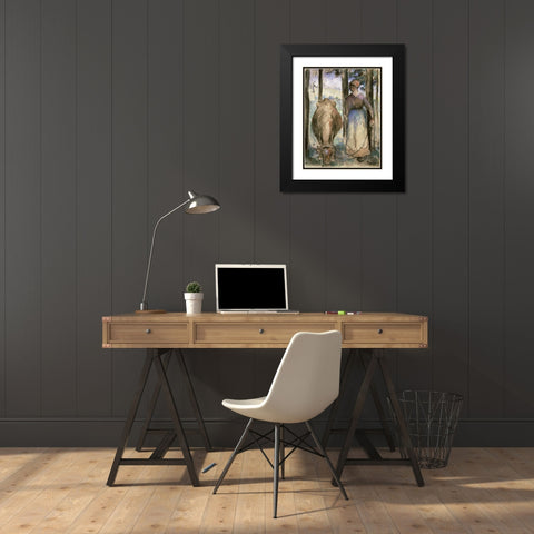 The Cowherd - La Vachere Black Modern Wood Framed Art Print with Double Matting by Pissarro, Camille