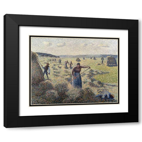The Hay Harvest, Eragny Black Modern Wood Framed Art Print with Double Matting by Pissarro, Camille