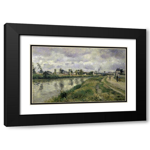 The Rivers Edge Black Modern Wood Framed Art Print with Double Matting by Pissarro, Camille