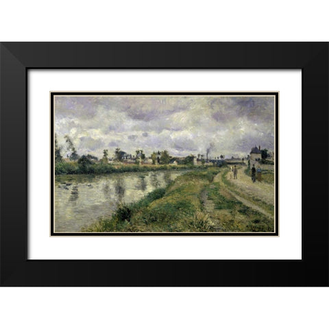 The Rivers Edge Black Modern Wood Framed Art Print with Double Matting by Pissarro, Camille