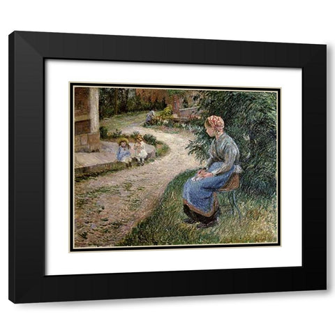 The Servant Seated in the Garden of Eragny Black Modern Wood Framed Art Print with Double Matting by Pissarro, Camille