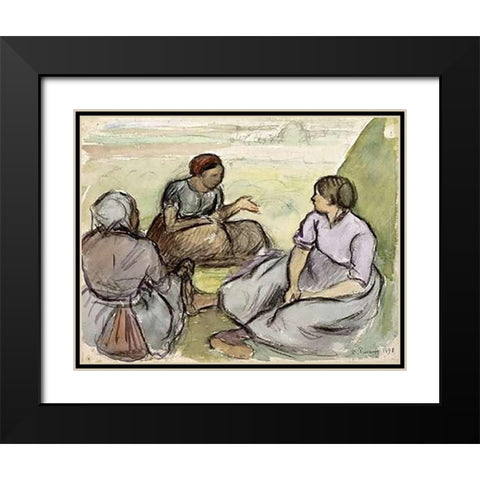 Three Peasant Women Black Modern Wood Framed Art Print with Double Matting by Pissarro, Camille