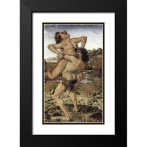 Hercules and Antaeus Black Modern Wood Framed Art Print with Double Matting by Pollaiolo, Piero del