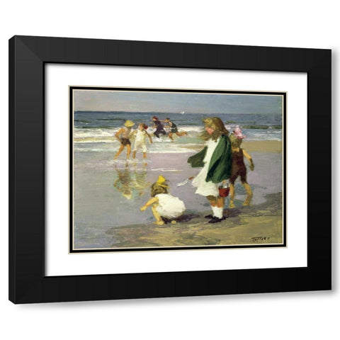 Play in the Surf Black Modern Wood Framed Art Print with Double Matting by Potthast, Edward Henry