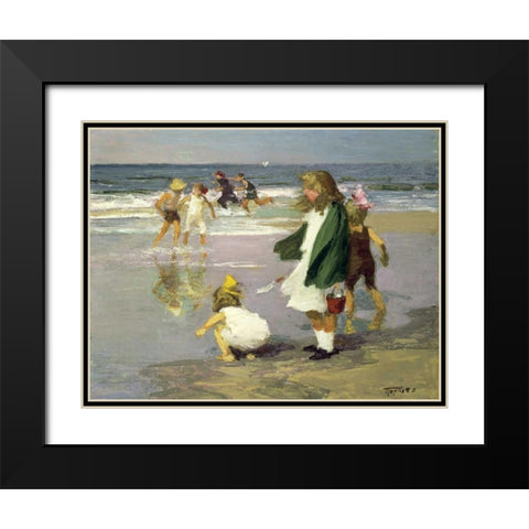 Play in the Surf Black Modern Wood Framed Art Print with Double Matting by Potthast, Edward Henry