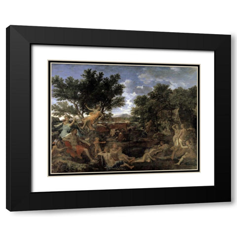 Apollo and Daphne Black Modern Wood Framed Art Print with Double Matting by Poussin, Nicolas