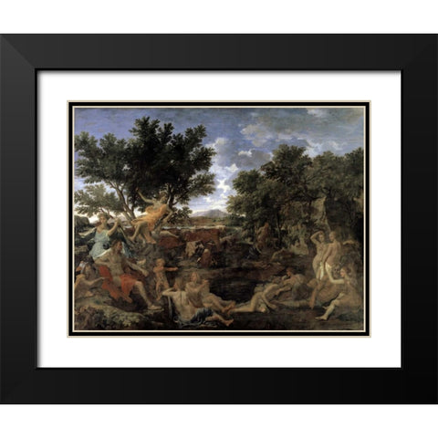 Apollo and Daphne Black Modern Wood Framed Art Print with Double Matting by Poussin, Nicolas