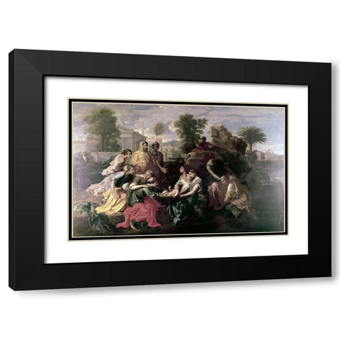 Discovery of Moses Black Modern Wood Framed Art Print with Double Matting by Poussin, Nicolas