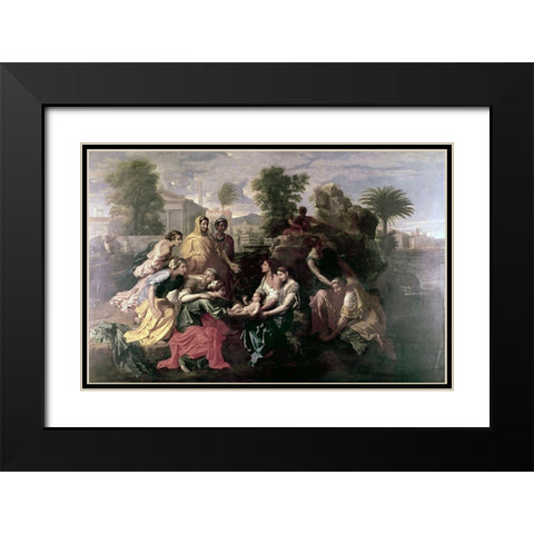 Discovery of Moses Black Modern Wood Framed Art Print with Double Matting by Poussin, Nicolas