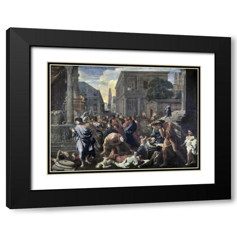 Plague On Ashdod In 1030 B.C. Black Modern Wood Framed Art Print with Double Matting by Poussin, Nicolas