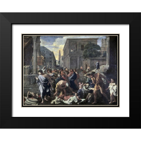 Plague On Ashdod In 1030 B.C. Black Modern Wood Framed Art Print with Double Matting by Poussin, Nicolas