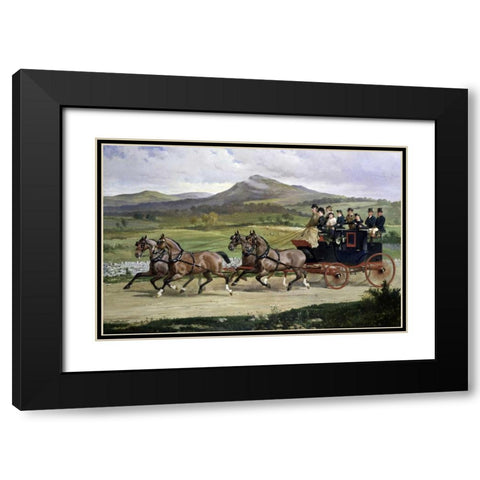 Coach and Four Horses On The Open Road Black Modern Wood Framed Art Print with Double Matting by De Prades, Alfred F.