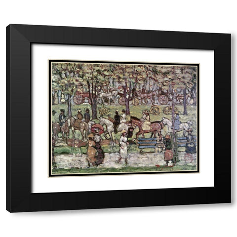 Central Park In 1903 Black Modern Wood Framed Art Print with Double Matting by Prendergast, Maurice Brazil