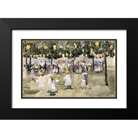 Central Park, New York City, July 4th Black Modern Wood Framed Art Print with Double Matting by Prendergast, Maurice Brazil