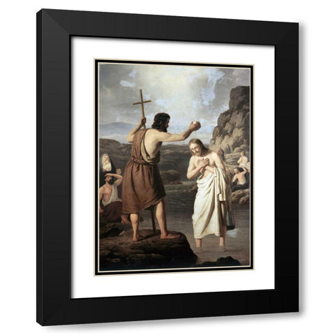 Baptism of Jesus Black Modern Wood Framed Art Print with Double Matting by Raadsig, Johan Peter
