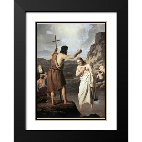 Baptism of Jesus Black Modern Wood Framed Art Print with Double Matting by Raadsig, Johan Peter