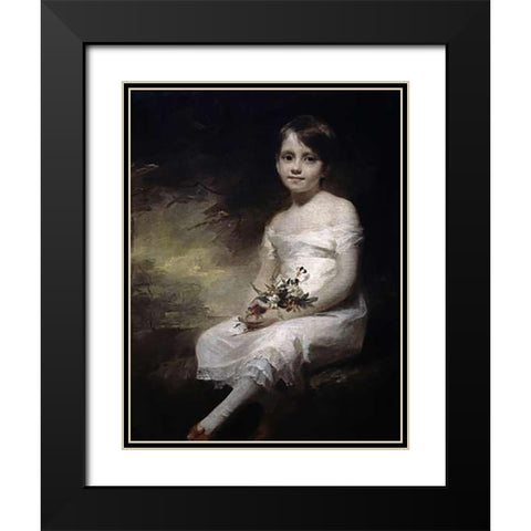 Young Girl With Flowers Black Modern Wood Framed Art Print with Double Matting by Raeburn, Henry