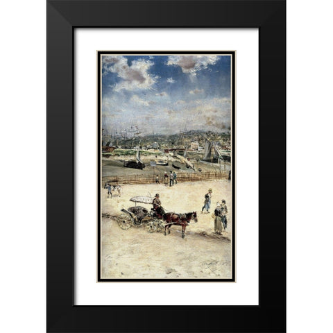 La Plage a Trouville Black Modern Wood Framed Art Print with Double Matting by Raffaelli, Jean-Francois