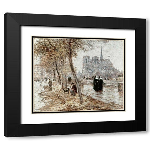 Notre Dame De Paris Black Modern Wood Framed Art Print with Double Matting by Raffaelli, Jean-Francois