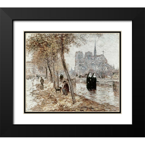 Notre Dame De Paris Black Modern Wood Framed Art Print with Double Matting by Raffaelli, Jean-Francois