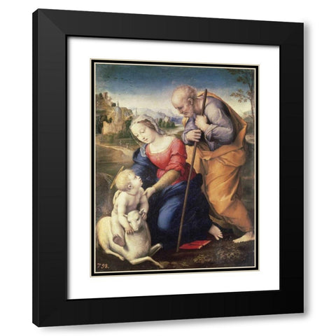 Holy Family With The Lamb Black Modern Wood Framed Art Print with Double Matting by Raphael