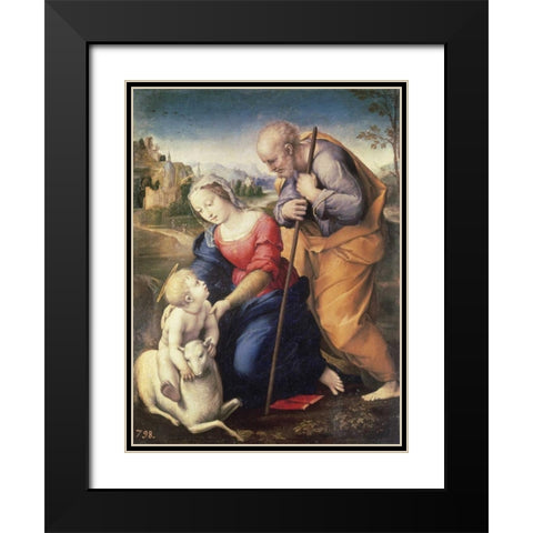 Holy Family With The Lamb Black Modern Wood Framed Art Print with Double Matting by Raphael