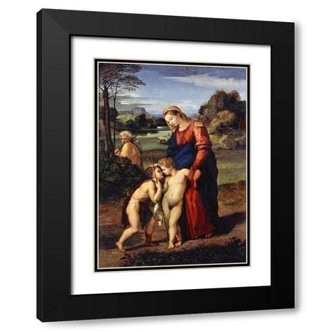 Madonna del Passeggio Black Modern Wood Framed Art Print with Double Matting by Raphael
