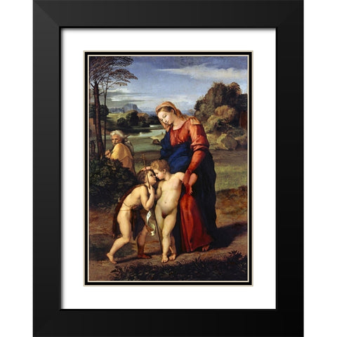 Madonna del Passeggio Black Modern Wood Framed Art Print with Double Matting by Raphael