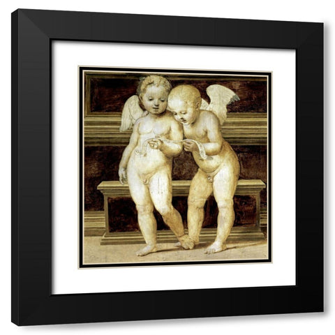 Madonna of The Canopy (Detail of Angels) Black Modern Wood Framed Art Print with Double Matting by Raphael