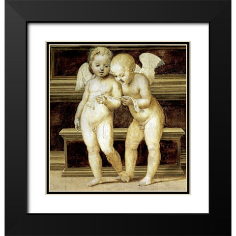 Madonna of The Canopy (Detail of Angels) Black Modern Wood Framed Art Print with Double Matting by Raphael