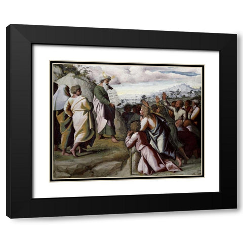 Moses Presenting The Ten Commandments Black Modern Wood Framed Art Print with Double Matting by Raphael