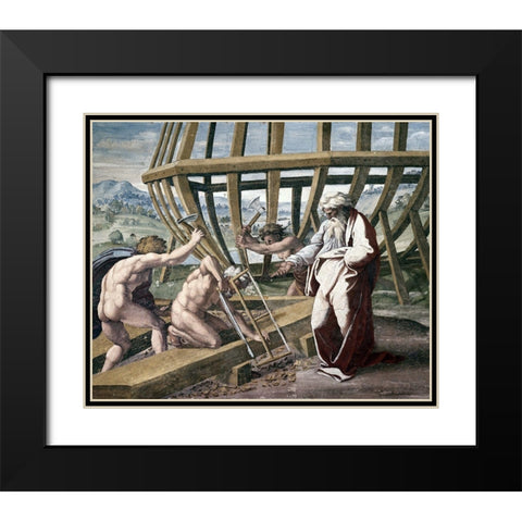 Noah Building The Ark Black Modern Wood Framed Art Print with Double Matting by Raphael