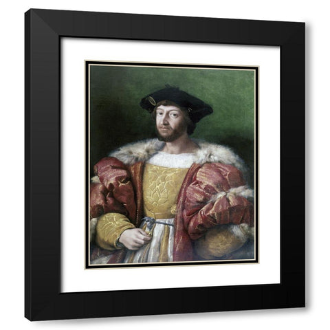 Portrait of Lorenzo DeMedici Black Modern Wood Framed Art Print with Double Matting by Raphael