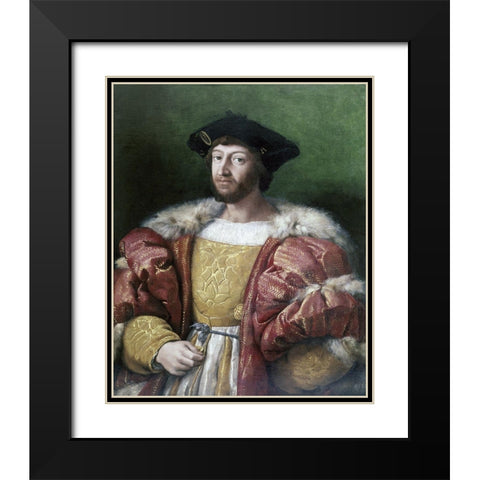 Portrait of Lorenzo DeMedici Black Modern Wood Framed Art Print with Double Matting by Raphael