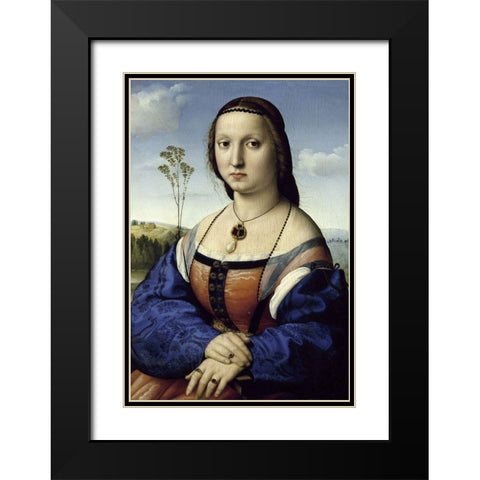 Portrait of Maddalena Strozzi Doni Black Modern Wood Framed Art Print with Double Matting by Raphael