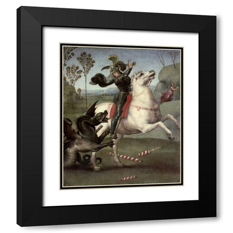 St. George Fighting The Dragon Black Modern Wood Framed Art Print with Double Matting by Raphael
