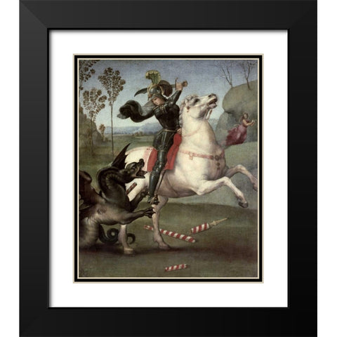 St. George Fighting The Dragon Black Modern Wood Framed Art Print with Double Matting by Raphael