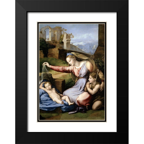 Virgin With The Veil Black Modern Wood Framed Art Print with Double Matting by Raphael