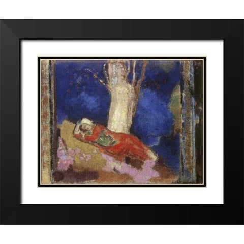 A Woman Lying Under The Tree Black Modern Wood Framed Art Print with Double Matting by Redon, Odilion