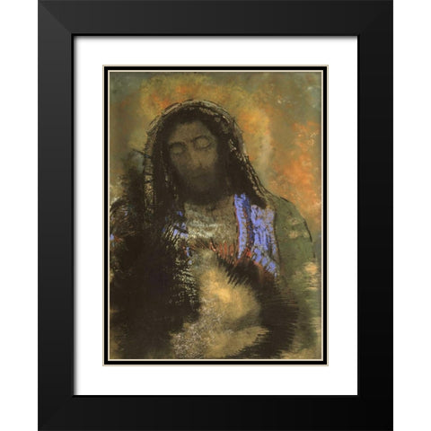 Christ of the Sacred Heart Black Modern Wood Framed Art Print with Double Matting by Redon, Odilion