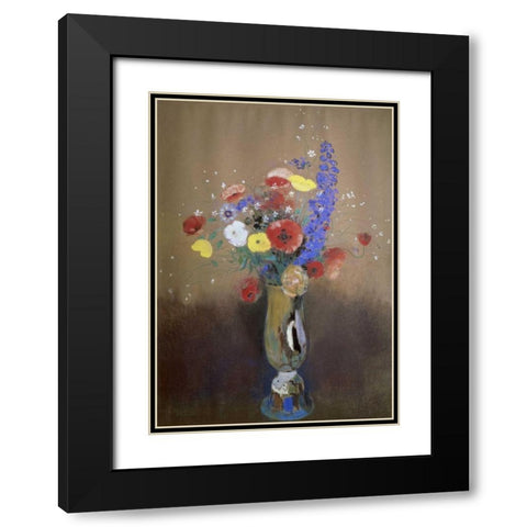 Vase of Flowers from a Field Black Modern Wood Framed Art Print with Double Matting by Redon, Odilion
