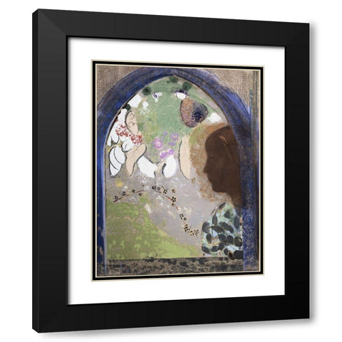 Woman at The Window Black Modern Wood Framed Art Print with Double Matting by Redon, Odilon