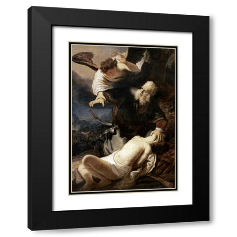 Abraham and Isaac Black Modern Wood Framed Art Print with Double Matting by Van Rijn, Rembrandt