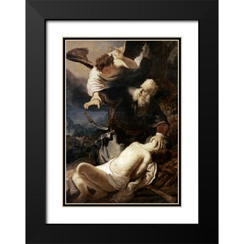 Abraham and Isaac Black Modern Wood Framed Art Print with Double Matting by Van Rijn, Rembrandt