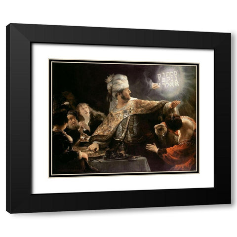 Belshazzars Feast Black Modern Wood Framed Art Print with Double Matting by Rembrandt Van Rijn,